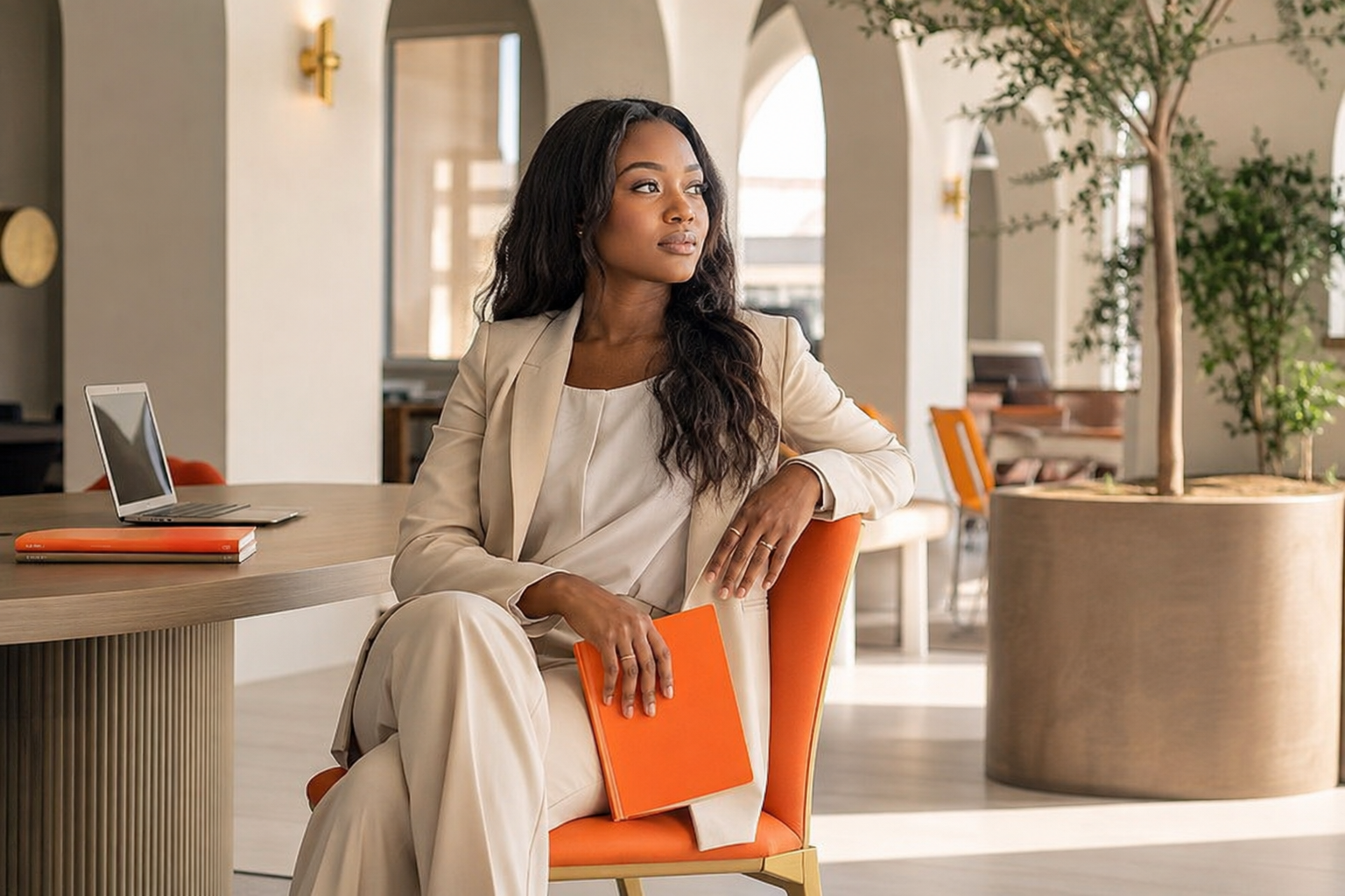Young Black professional presenting herself with calm confidence
